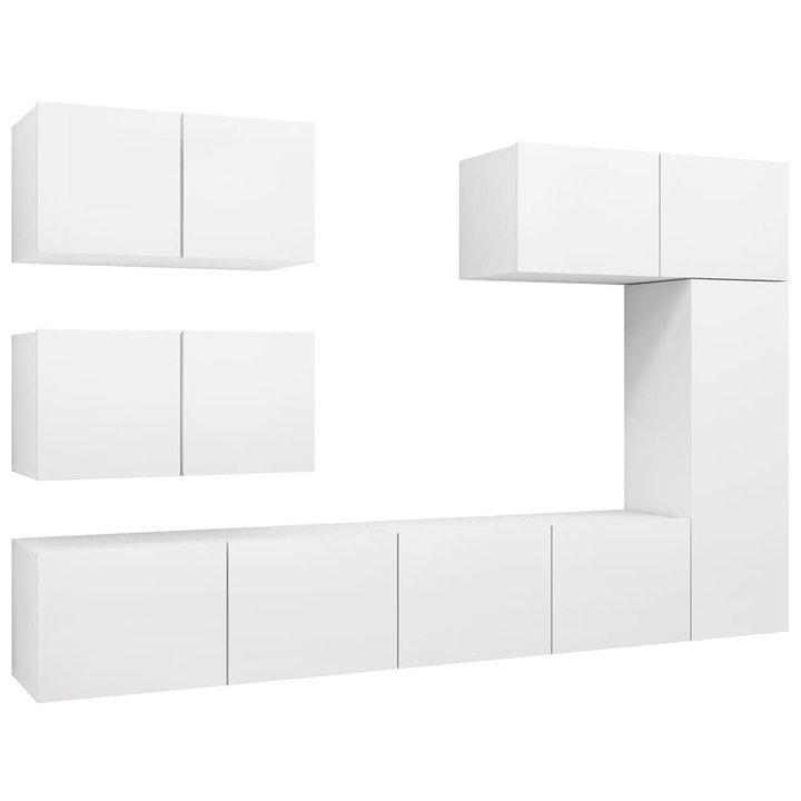 Set mobilier pentru living si TV, Zakito Europe, 6 piese, alb, 80x30x30cm, 30.5x30x90cm, 60x30x30cm