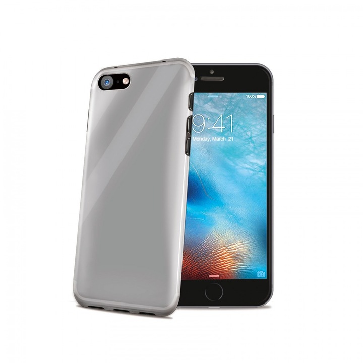 Husa telefon Celly GELSKIN800, rezistenta la socuri si praf, transparent alb, pentru iPhone 7/8/SE2020