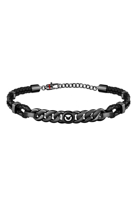 Sector, Bratara de otel inoxidabil, cu garnituri impletite de piele, black