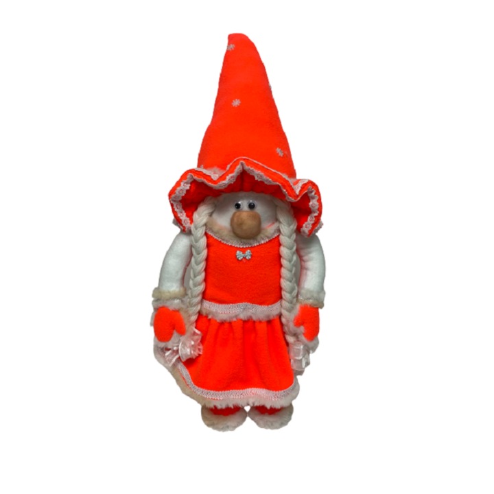 Decoratiune Craciun, Gnom Fetita, Zen Art, Realizat Manual, 70 cm, Corai