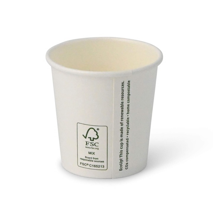 Set 50 pahare biodegradabile albe, carton, 100ml/4oz
