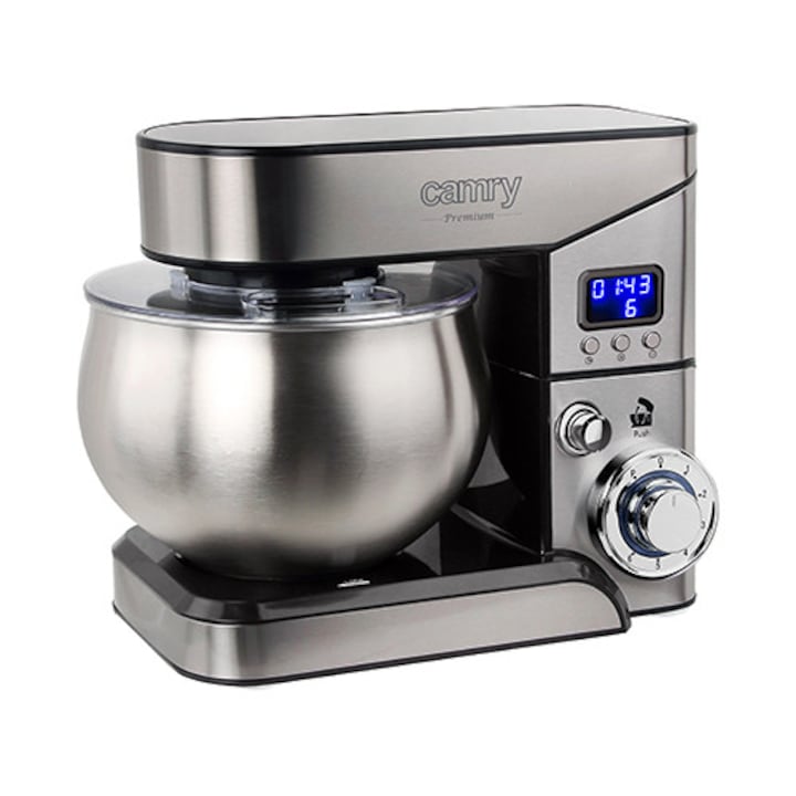 Mixer planetar, 2000 W, 6 viteze, Bol Inox 5 l, ecran LCD, Argintiu