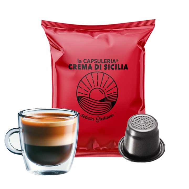 Cafea Crema di Sicilia, 10 capsule compatibile Nespresso, La Capsuleria