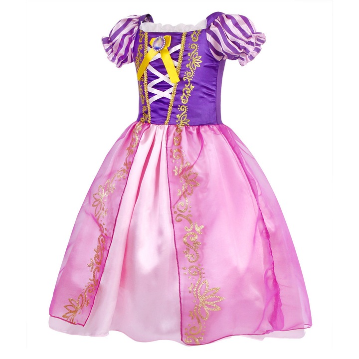 AmzBarley Rapunzel farsangi jelmez, 3 kiegészítő, 5-6 év, 110-116 cm, Rózsaszín/Lila