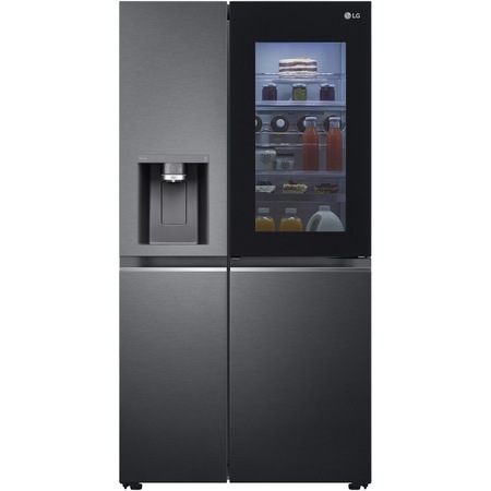 Side by Side LG GSXV91MCAF, 635 l, Total No Frost, Dozator apa, Instaview, Raft sticle, H 179 cm, Clasa F, Negru