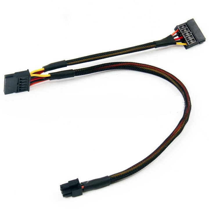 Двоен адаптерен кабел sata, активен, съвместим с Dell Vostro/ Inspiron, Mini 6 pin atx към 2x sata cd, dvd, твърд диск, ssd, 40 см