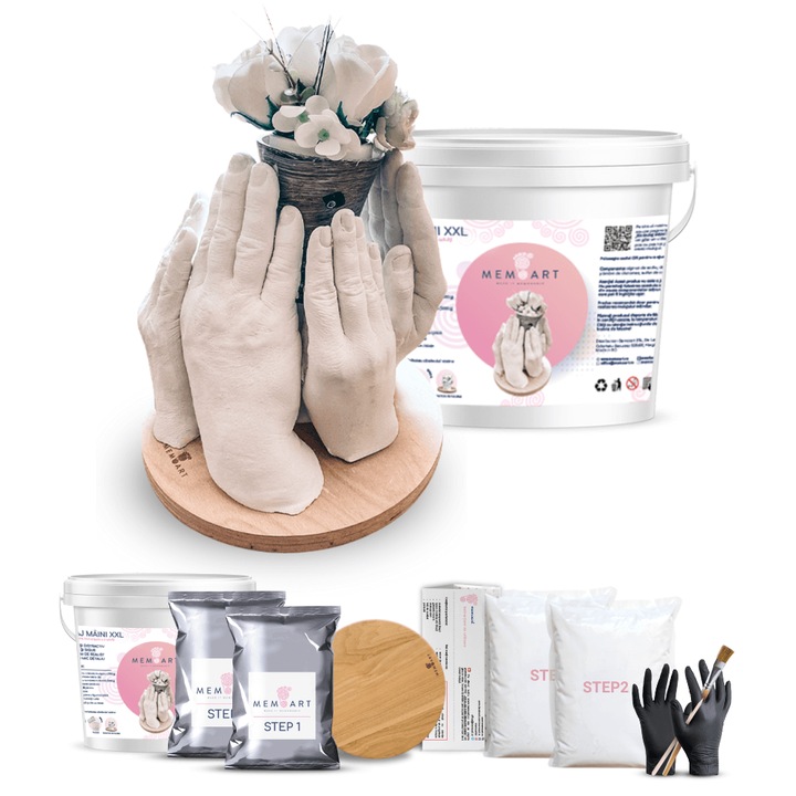 Kit mulaj maini XXL cu suport din lemn de fag, pentru 6 maini adulte, MemoArt