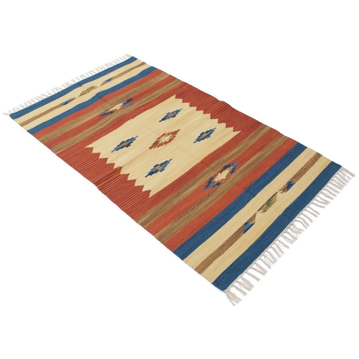 Covor dreptunghiular cu model geometric, Galleria Farah, 200x140 cm, Bumbac, Multicolor