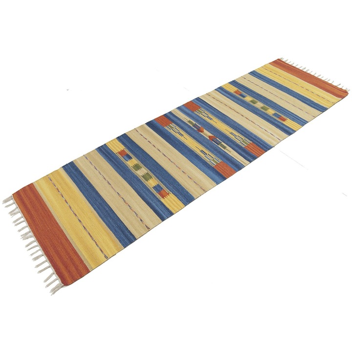 Covor dreptunghiular cu model geometric, Galleria Farah, 200x60 cm, Bumbac, Multicolor