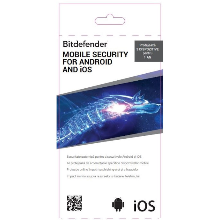 Bitdefender Mobile Security Antivirus, Android és iOS eszközre, 1 év, 3 eszköz, Kaparós kártya