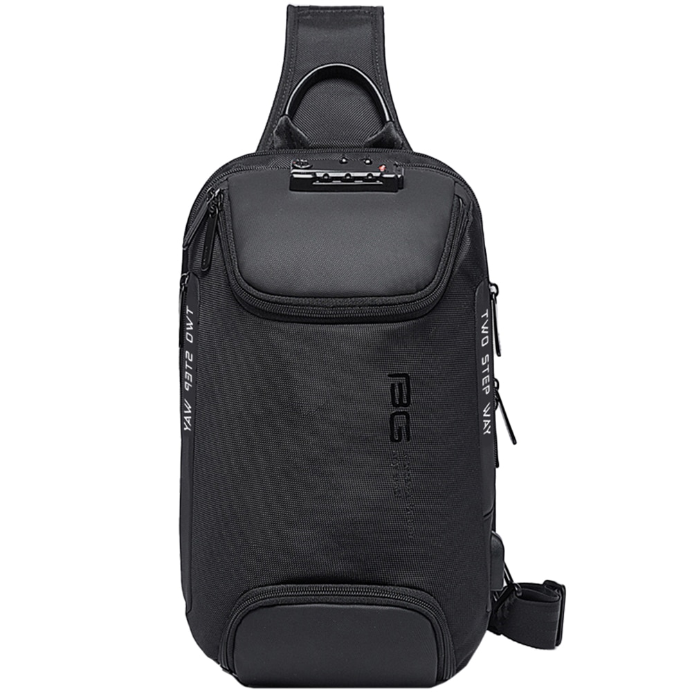 Rucsac crossbody, port USB, si lacat TSA, buzunar antifurt, rezistent la apa, potrivit pentru calatorii BANGE, BG7082BK, Negru