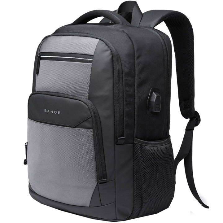 Rucsac laptop 15.6 inch, port USB, buzunar antifurt, sistem fixare pe valiza, rezistent la stropi de apa, BANGE, BG1922GY, Gri