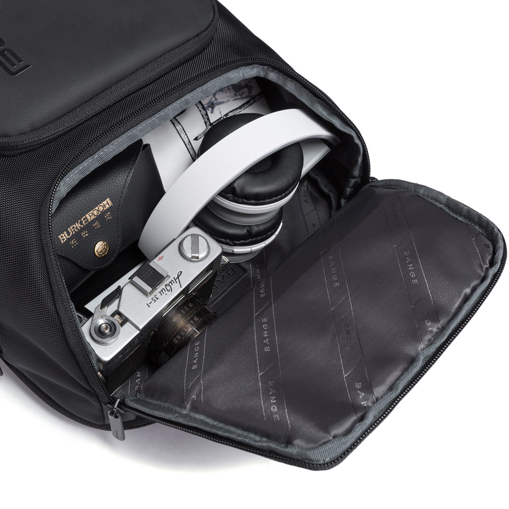 Rucsac laptop 15.6 inch, port USB, si USB-C, sistem fixare pe valiza, rezistent la apa, pentru calatorii, BANGE, BG7078BK, Negru