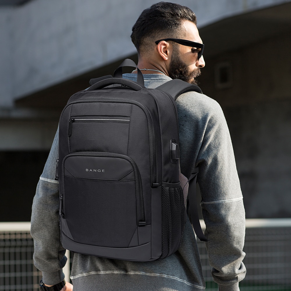 Rucsac laptop 15.6 inch, port USB, buzunar antifurt, sistem fixare pe valiza, rezistent la stropi de apa, BANGE, BG1922BK, Negru