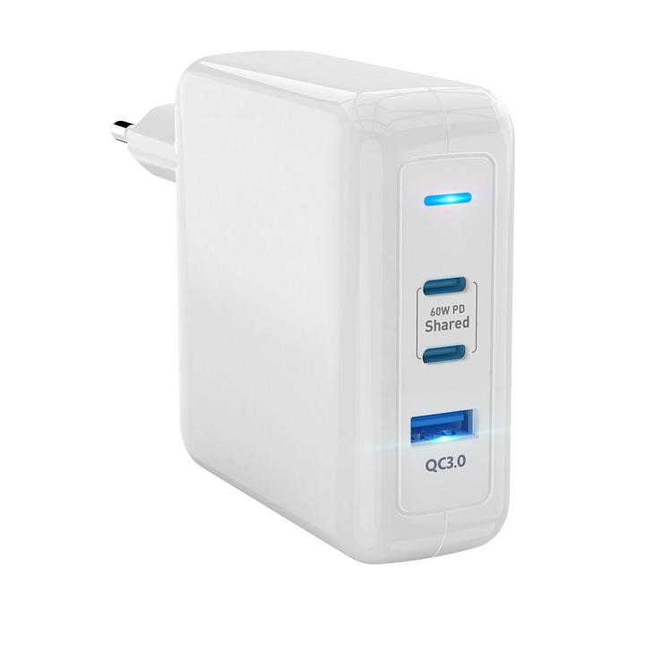 Fast Charge telefontöltő, RikBo® 78W, 2x30W USBC PD, 1x18W QC3.0 Kompatibilis az Apple Samsung Huawei Xiaomi Oppo termékkel