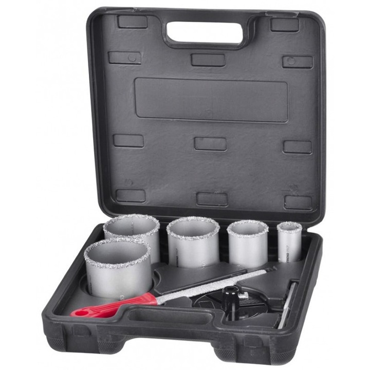 Set 5 carote diamantate 33-53-67-73-83 mm in cutie transport plastic