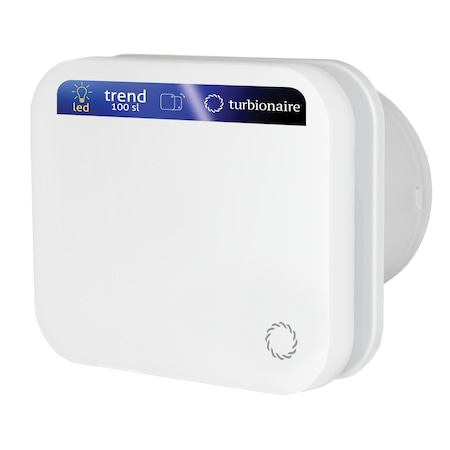 Ventilator de baie Turbionaire TREND 100 SL, Panou frontal LED 7W 5000K, Presiune superioara pana la 35 Pa, Clapeta antiretur, Diametru racord 100mm, Silentios, Protectie IPX4, Aspiratie perimetrala, Design minimalist