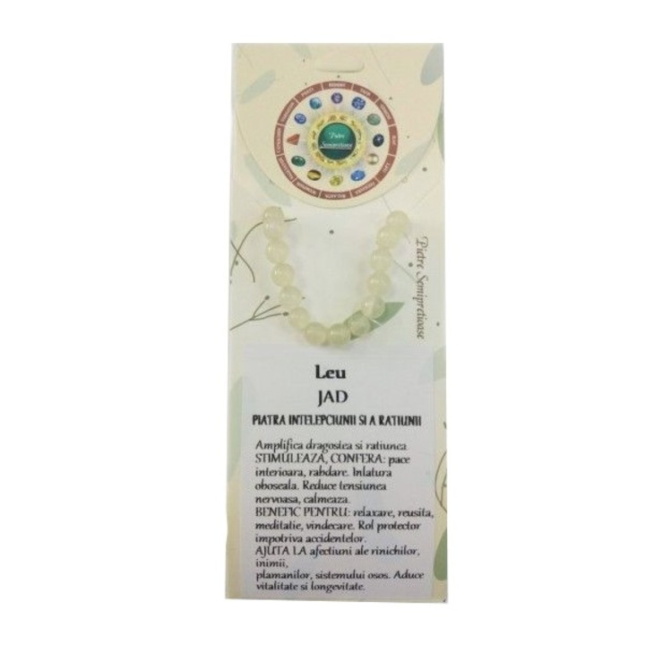 Bratara piatra semipretioasa jad,14 cm, leu, BR-10