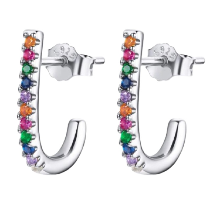 Galas Rainbow Color Zirkon Fülbevaló, 925 ezüst