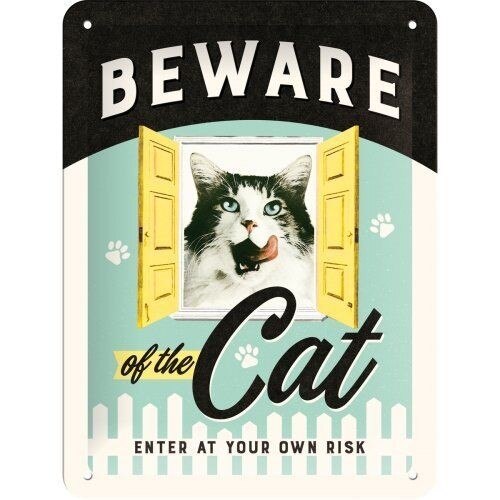 Tablou metalic - Beware of the Cat - 15x20cm