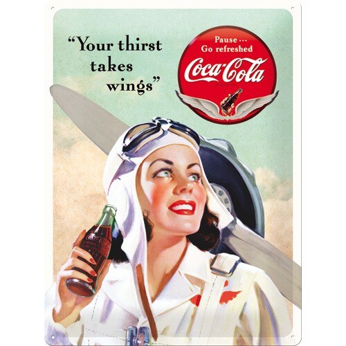 Tablou metalic - Coca Cola - Takes Wings Lady - 30x40 cm