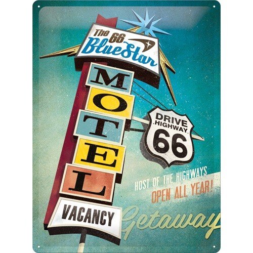 Tablou metalic - Route 66 - Blue Star Motel - 30x40 cm