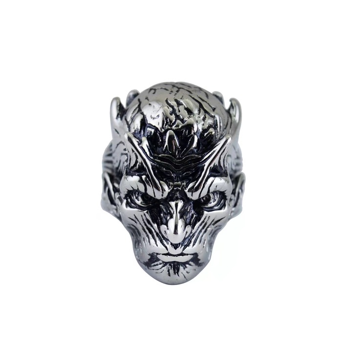 Inel din inox Titan Nevermore® Monstru retro, argintiu, marime reglabila