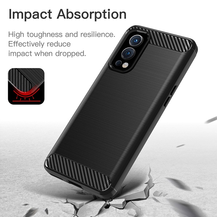 AZIAO Carbon Resistance Калъф за OnePlus Nord 2 5G, TPU по-добра защита, Fiber Design, Anti-Shock Optimization, Long Term Case, Titanium Black
