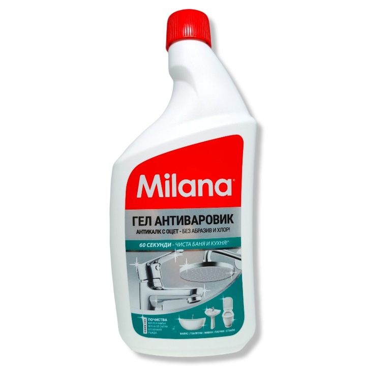 Почистващ гел за баня Milana, Антикалк с оцет, Без абразив и хлор, 750мл
