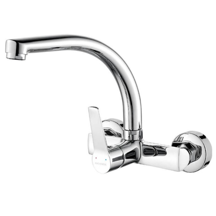 Смесител Kuchinox BKW 087D, Кухненски, Стенен, Висок чучур, Хром