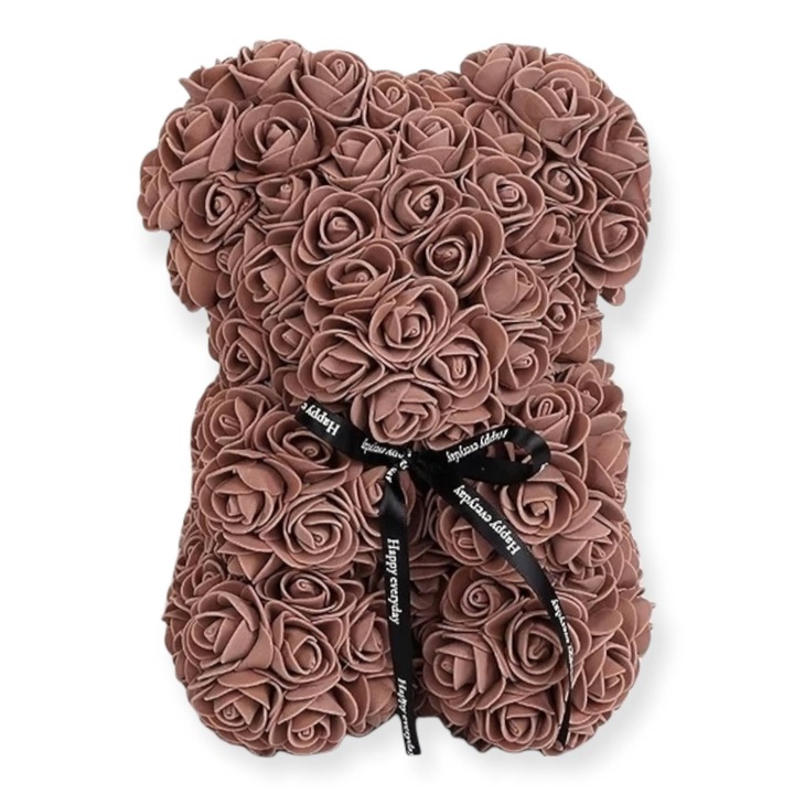Rózsa maci, örök virág maci díszdobozban 25 cm - barna