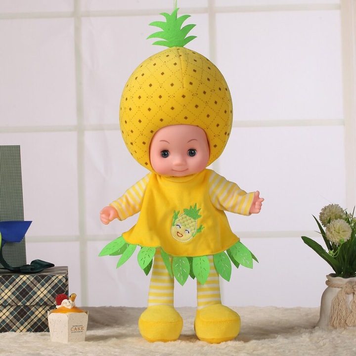 Papuza muzicala Ananas, bumbac 36cm, 3 melodii pentru copii