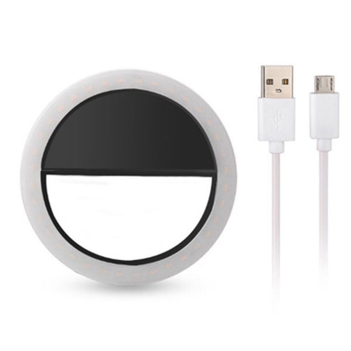Selfie ring led pentru smartphone Sita R1, lampa selfie ring telefon 36 led 250mAh 5600k, culoare negru