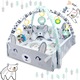 3 в 1 център за занимания и подложка за игра "Happy Rabbit 7350" за деца и бебета със 7 играчки, бързо сгъване, мека възглавница, материал Minky, сив