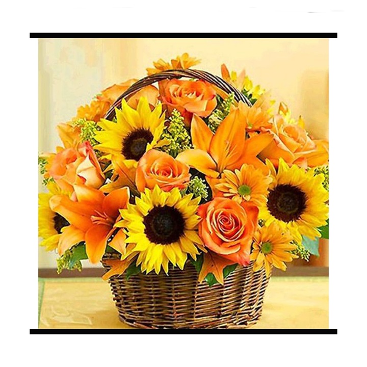 Set creativ goblen cu diamante rotunde, DIY 5D, Model Buchet de Toamna, 30 x 40cm, Multicolor