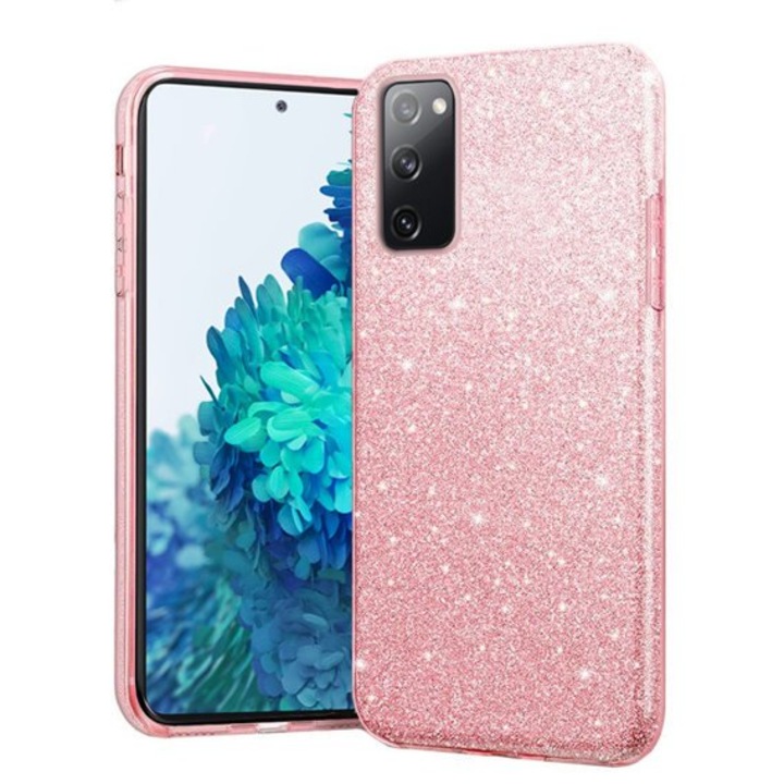 Husa compatibila cu Samsung Galaxy S20 FE, ultra slim din silicon, cu 3 straturi protective, Fashion, cu sclipici Glitter, Roz