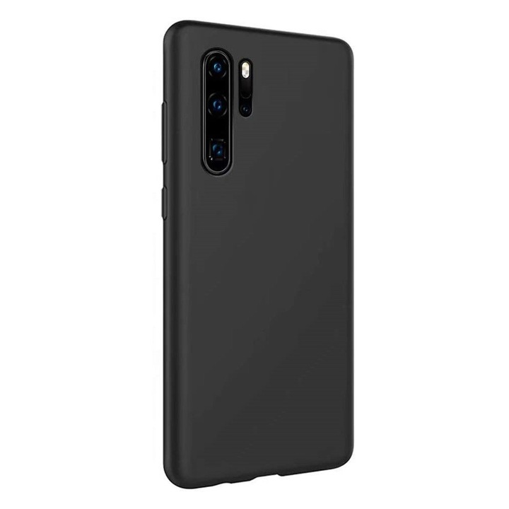 Husa compatibila cu Huawei P30 Pro, slim, silicon Negru, cu interior de catifea, protectie camera, PlanetPhone
