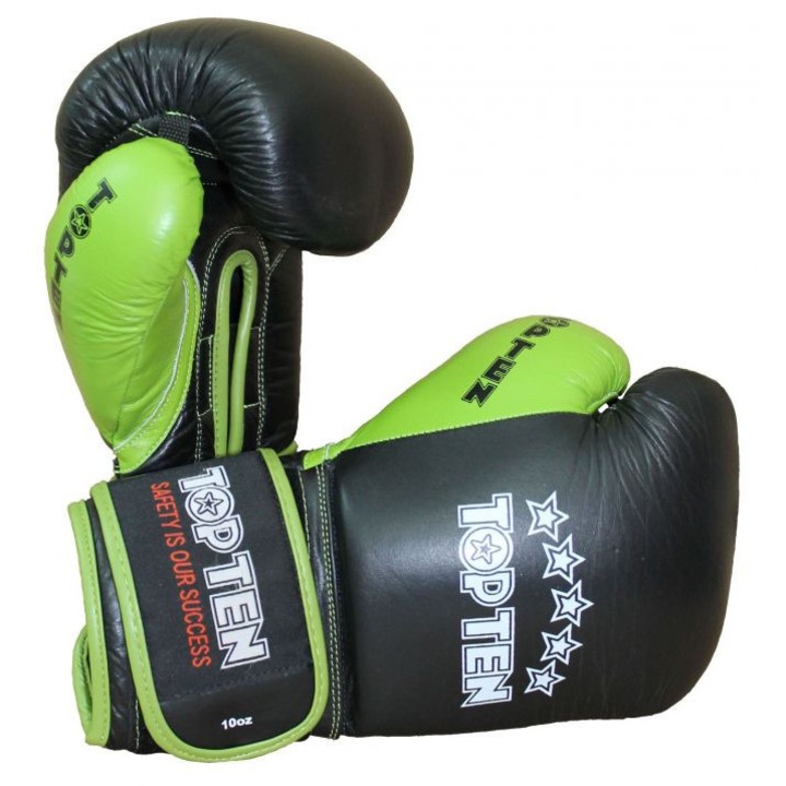 Manusi box “Color`n`Black” - Top Ten Negru-Verde 10 oz
