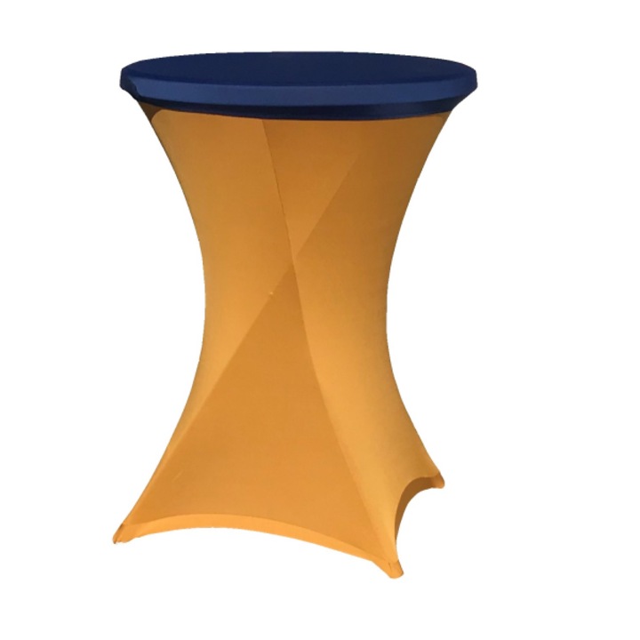 Set masa pliabila cocktail CULINARO D80xH110cm cu husa elastica aurie si capac elastic albastru