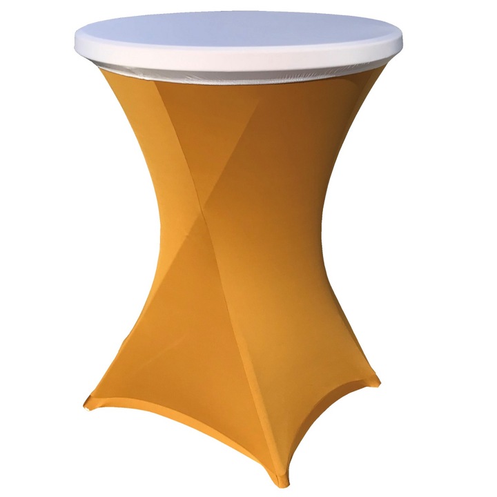 Set masa pliabila cocktail CULINARO D80xH110cm cu husa elastica aurie sicapac elastic alb