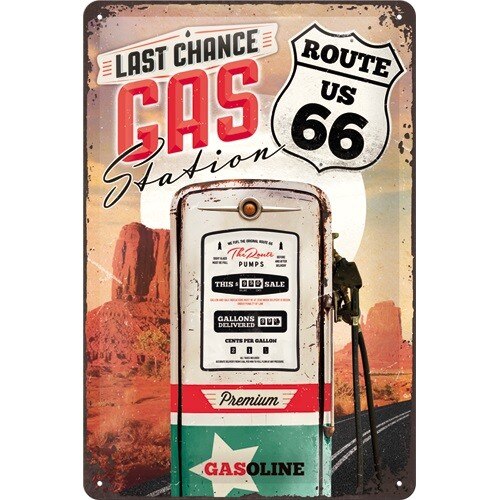 Tablou metalic - Route 66 - Gas Station - 20x30 cm