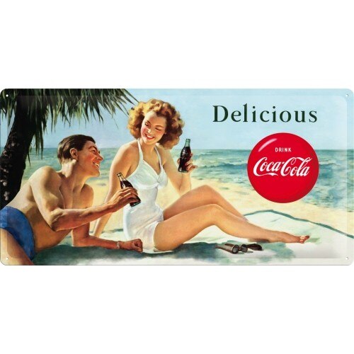 Tablou metalic - Coca Cola - Beach Couple - 25x50 cm