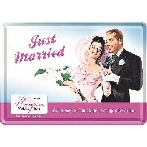 Tablou metalic - Just Married - 10x14 cm
