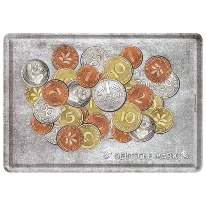 Placa metalica Deutsche mark Coins 10x14 cm