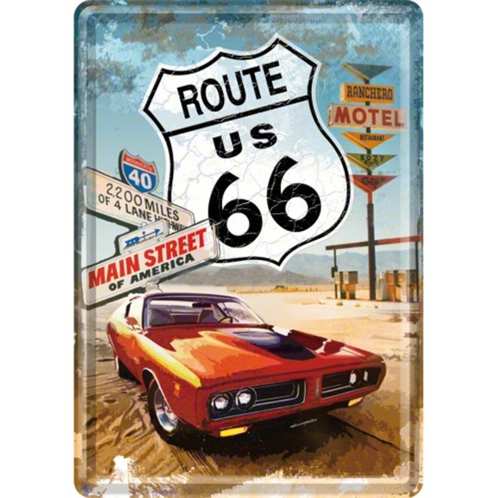 Placa metalica Route 66 Gas Up 10x14 cm