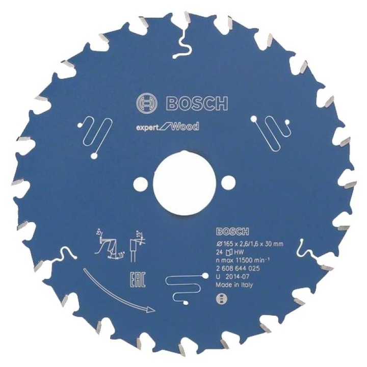 Disc pentru fierastrau circular, Bosch Expert for Wood, 165x2,6/1,6x30mm, 24T