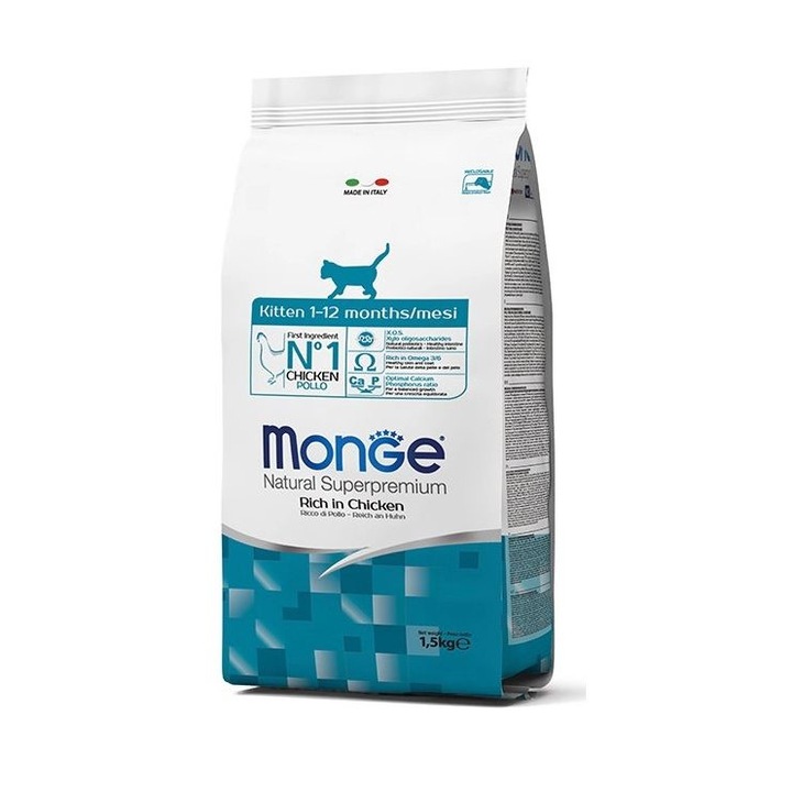 Hrana uscata pisici junior, MONGE Cat Kitten, cu pui 400 g