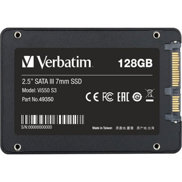 Disco Duro sólido 128 GB, 2.5, 560 MB/s, 6 Gbit/s Negro Verbatim Vi550 Unidad de Estado sólido 2.5 128 GB Serial ATA III 