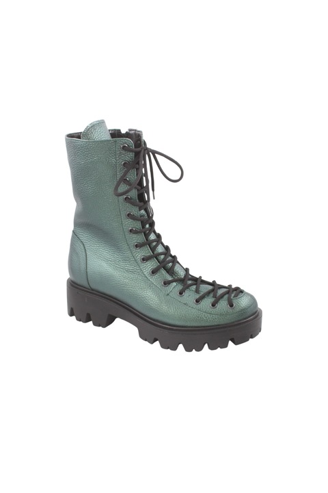 Botine de dama, piele naturala de bizon, talpa usoara,, Verde