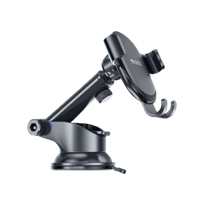 Suport Auto Gravitational Yesido C120, Fixare Ventuza, Brat Retractabil, Ajustare Lungime si Unghi, Negru